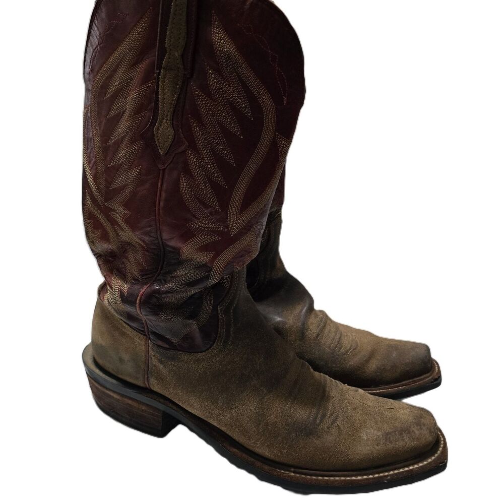 Lucchese Boots Men's 8.5 Brown Red Western Cowboy Square Toe CZ35037